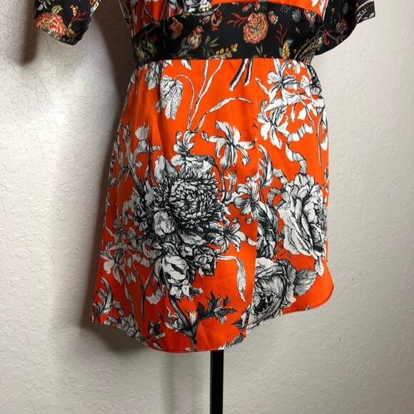Zara red orange black white floral tie waist asymmetrical hem top size Medium - Picture 13 of 16